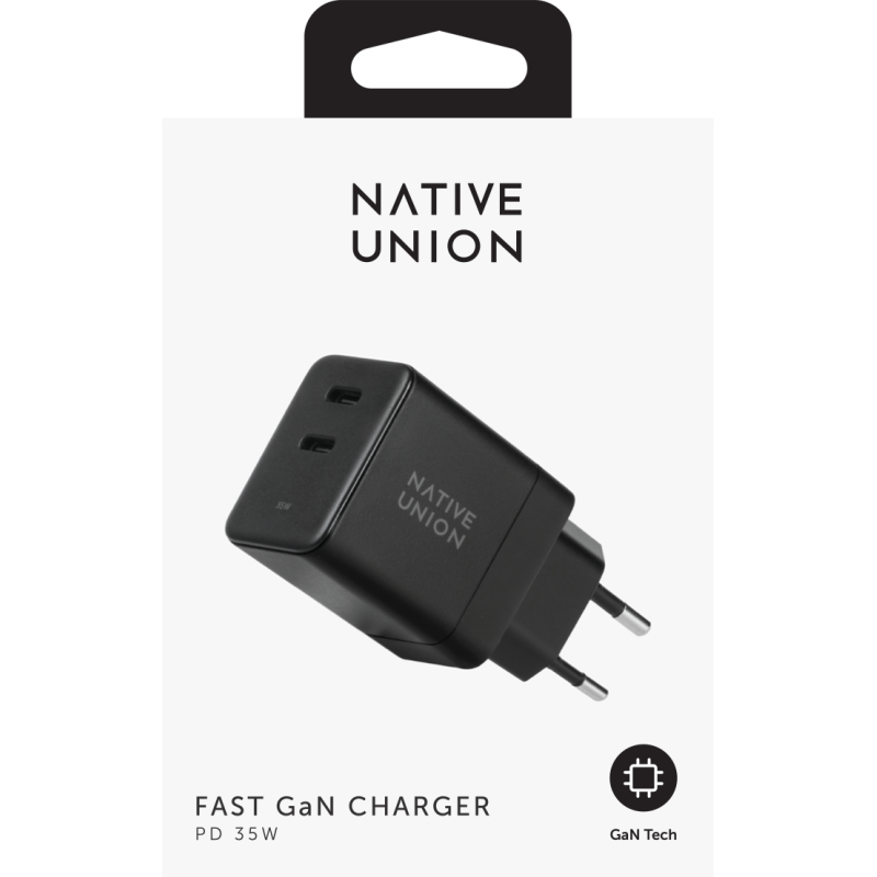 FAST GAN CHARGER 35W-BLACK-EU, СЗУ 35W,  разъёмы USB-C . Цвет: чёрный